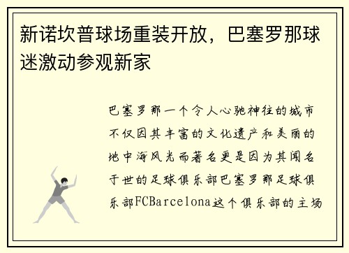 新诺坎普球场重装开放，巴塞罗那球迷激动参观新家