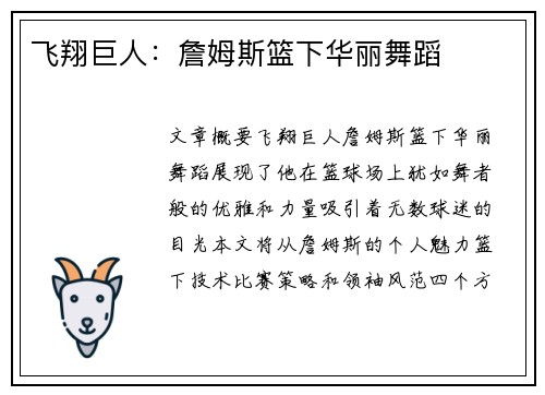 飞翔巨人：詹姆斯篮下华丽舞蹈